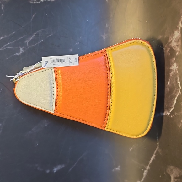 Rare Discontinued Genuine NWT Coach leather HALLOWEEN CANDY CORN coin pouch** - Picture 2 of 5